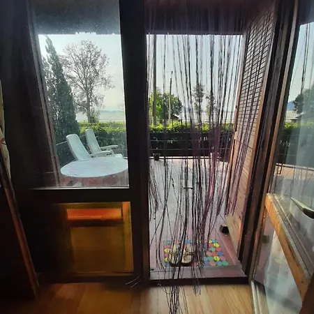 Balatonra Panoramas Fahaz Stranddal Szemben Alpehytte